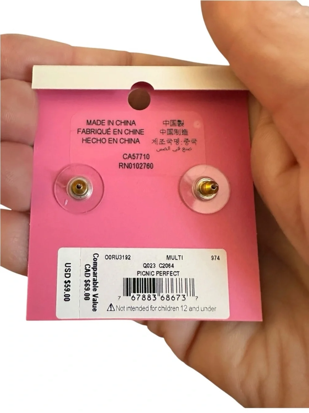 Kate Spade Picnic Perfect Watermelon Stud Earrings NWT Crystal Enamel Gold Tone